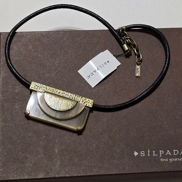 SILPADA ECLIPSE BRASS HORN LEATHER‎ NECKLACE KRN0012 New!
